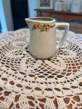 Vintage Rego White Ceramic Floral Creamer Pitcher - Yellow Flower Accent